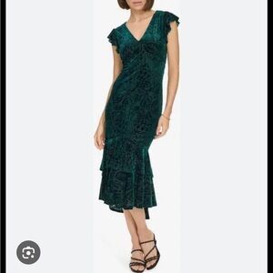 Tommy Hilfiger Emerald Velvet Flutter Empire Dress